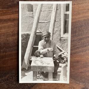 Vintage Zuni Dick Indian Turquoise Worker B&W RPPC Frashers Fotos Post Card